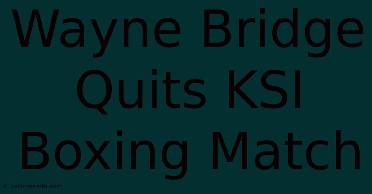 Wayne Bridge Quits KSI Boxing Match